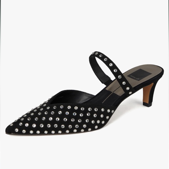 Dolce Vita Kanika Mid Crystal Studded Pointed Toe Black Heels 9.5 - Picture 2 of 11